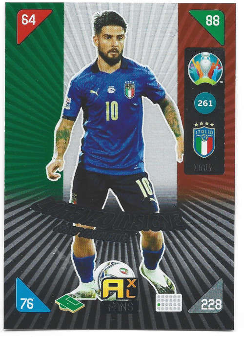 LORENZO INSIGNE - PANINI  `EURO 2020 KICK OFF` -  FOIL `FANS FAVOURITE` TRADING CARD 261