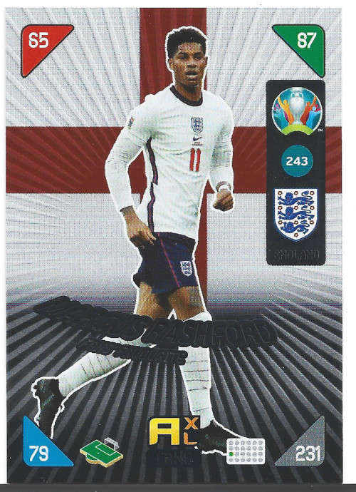 MARCUS RASHFORD - PANINI  `EURO 2020 KICK OFF` -  FOIL `FANS FAVOURITE` TRADING CARD 243