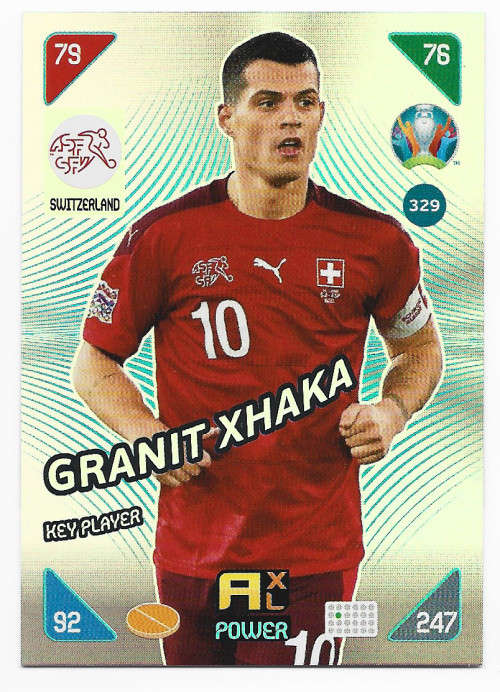 GRANIT XHAKA - PANINI  `EURO 2020 KICK OFF` - SILVER FOIL `KEY PLAYER` TRADING CARD 329