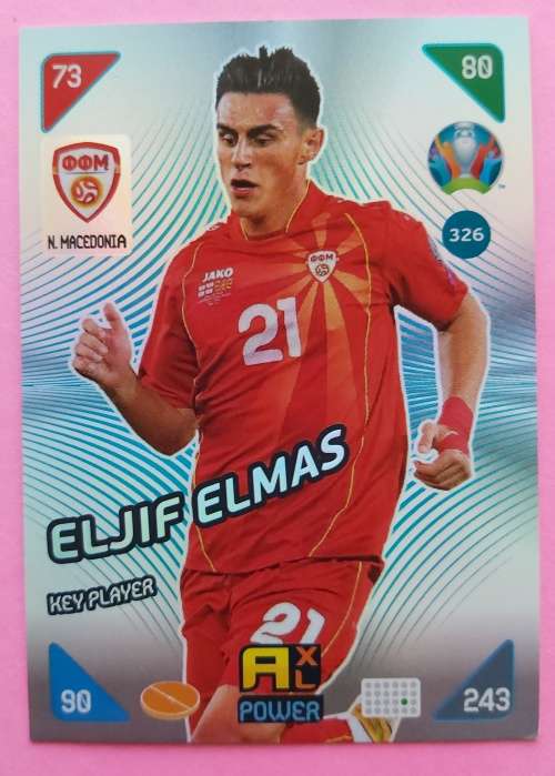 ELJIF ELMAS - PANINI  `EURO 2020 KICK OFF` - SILVER FOIL `KEY PLAYER` TRADING CARD 326