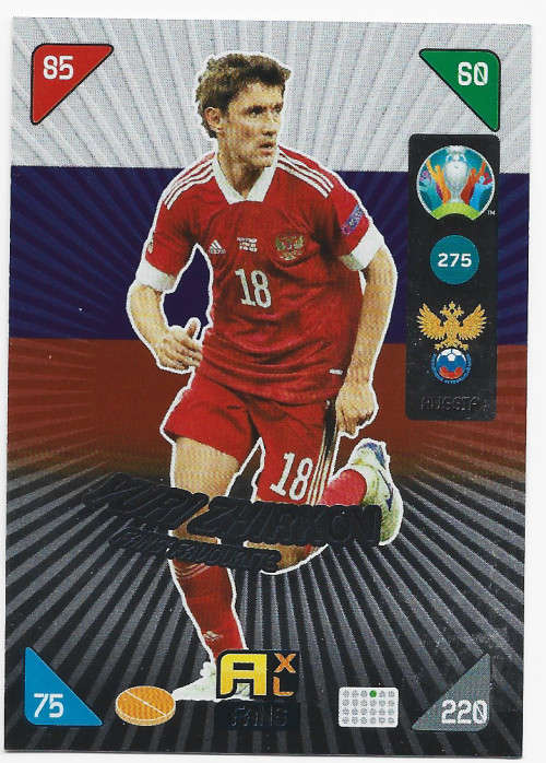 YURI ZHIRKOV - PANINI  `EURO 2020 KICK OFF` -  FOIL `FANS FAVOURITE` TRADING CARD 275