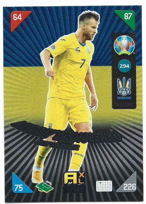 ANDRIY YARMOLENKO - PANINI  `EURO 2020 KICK OFF` -  FOIL `FANS FAVOURITE` TRADING CARD 294