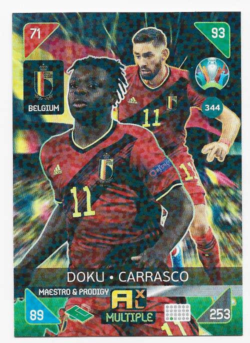 BELGIUM - PANINI  `EURO 2020 KICK OFF` -  FOIL `Maestro and Prodigy` TRADING CARD 344