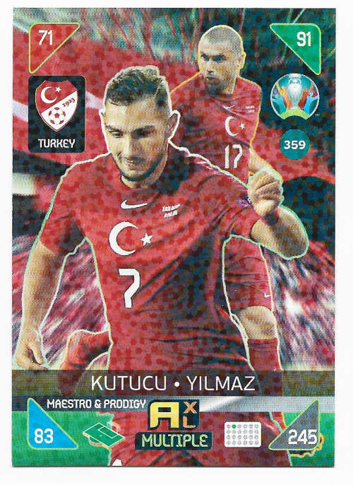 TURKEY - PANINI  `EURO 2020 KICK OFF` -  FOIL `Maestro and Prodigy` TRADING CARD 359
