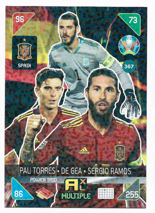 SPAIN - PANINI  `EURO 2020 KICK OFF` -  FOIL `POWER TRIO` TRADING CARD 367