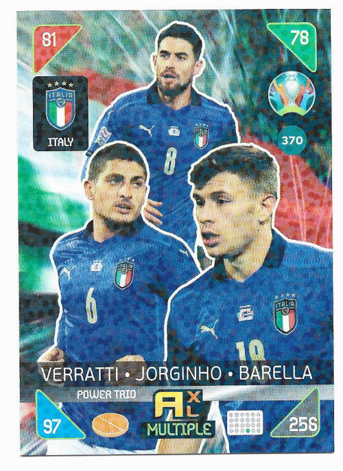 ITALY - PANINI  `EURO 2020 KICK OFF` -  FOIL `POWER TRIO` TRADING CARD 370