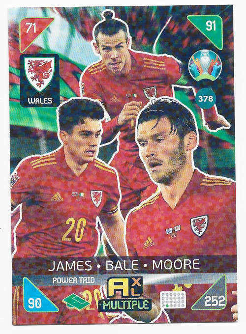 WALES - PANINI  `EURO 2020 KICK OFF` -  FOIL `POWER TRIO` TRADING CARD 378