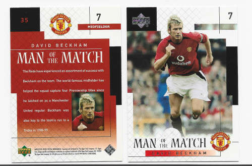 DAVID BECKHAM - `MAN of the MATCH` BASE TRADING CARD 35 - UPPER DECK MANCHESTER UNITED 2002