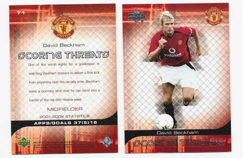 DAVID BECKHAM - `SCORING THRENTS` BASE TRADING CARD 71 - UPPER DECK MANCHESTER UNITED 2002