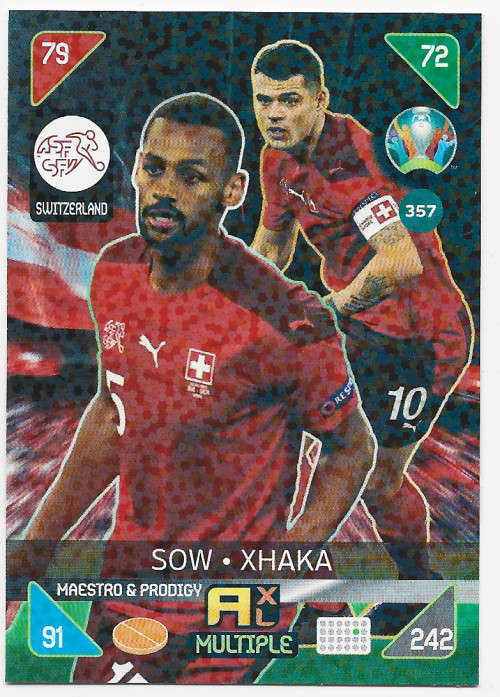 SWITZERLAND - PANINI  `EURO 2020 KICK OFF` -  FOIL `Maestro & Prodigy` TRADING CARD 357