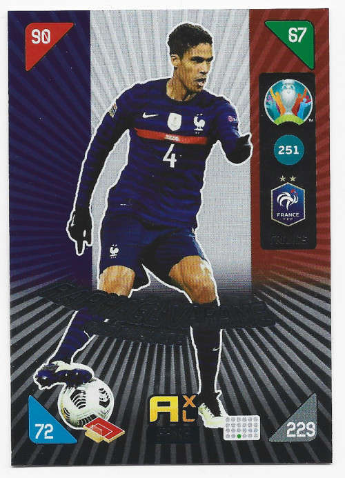 RAPHAEL VARANE - PANINI  `EURO 2020 KICK OFF` -  FOIL `FANS FAVOURITE` TRADING CARD 251