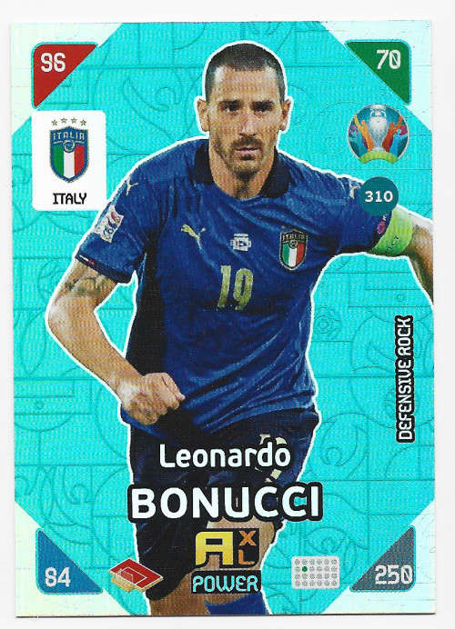 LEONARDO BONUCCI - PANINI  `EURO 2020 KICK OFF` - BLUE FOIL `DEFENSIVE ROCK` TRADING CARD 310