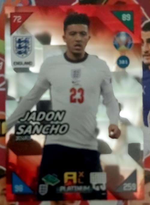 JADON SANCHO - EURO 2020 - `PANINI EURO 2020` - PLATINUM `JEWEL` TRADING CARD 381