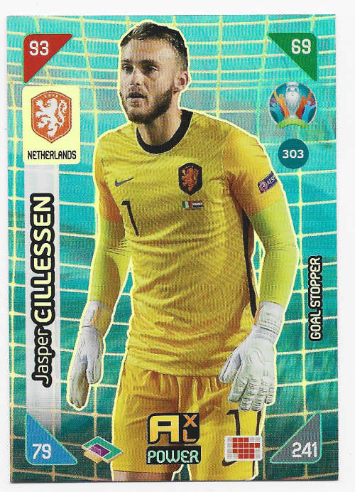 JASPER CILLESSEN - PANINI  `EURO 2020 KICK OFF` - GREY FOIL `GOAL STOPPER` TRADING CARD 303