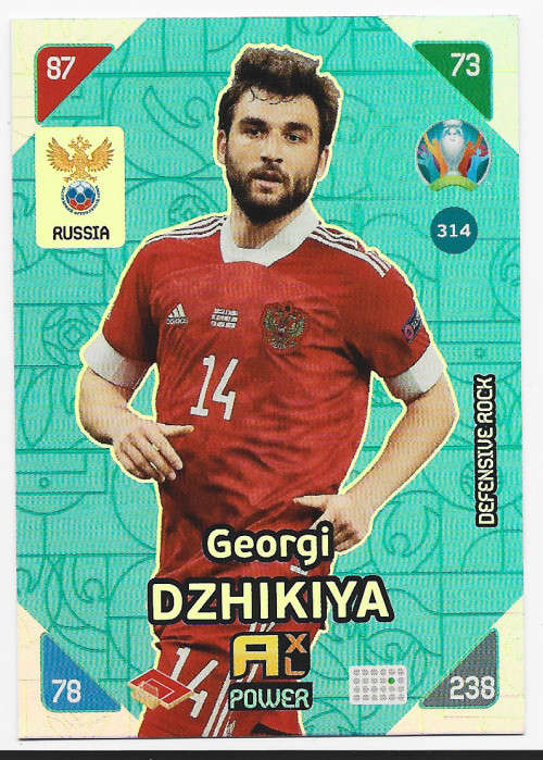 GEROGI DZHIKIYA - PANINI  `EURO 2020 KICK OFF` - BLUE FOIL `DEFENSIVE ROCK` TRADING CARD 314