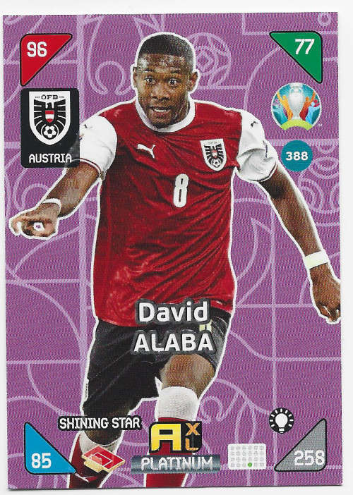 DAVID ALABA - EURO 2020 - `PANINI EURO 2020` - MAUVE FOIL `SHINNING STAR` TRADING CARD 388