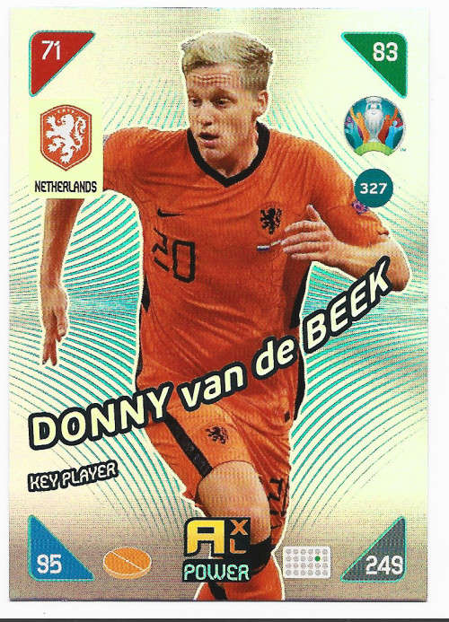 DONNY VAN DE BEEK - PANINI  `EURO 2020 KICK OFF` - SILVER FOIL `KEY PLAYER` TRADING CARD 327