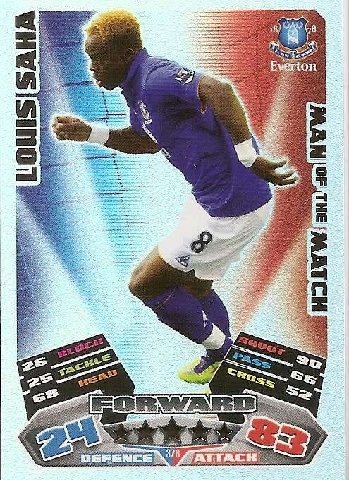 LOUIS SAHA - TOPPS `MATCH ATTAX` 2012 - FOIL `MAN of the MATCH` TRADING CARD