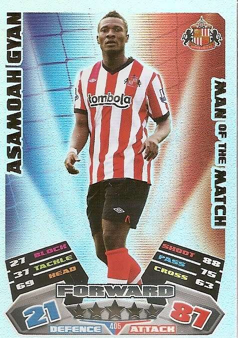 ASAMOAH GYAN -  TOPPS `MATCH ATTAX` 2012 - FOIL `MAN of the MATCH` TRADING CARD