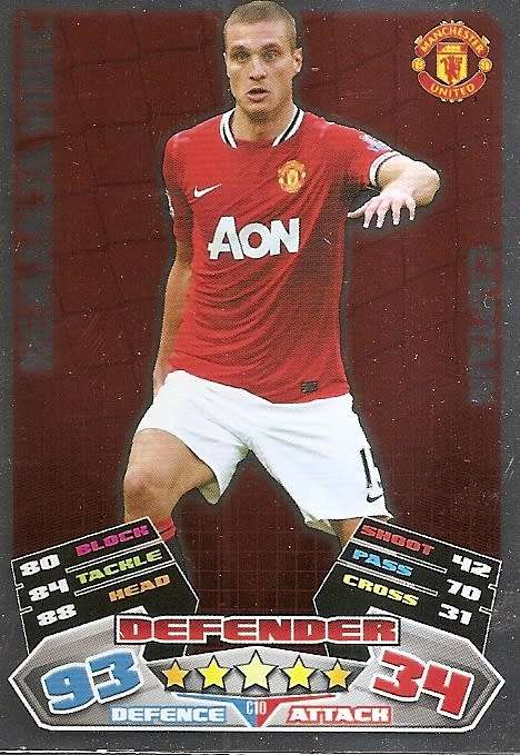 NEMANDJA VIDIC -  TOPPS `MATCH ATTAX` 2012 - FOIL `CAPTAIN` TRADING CARD