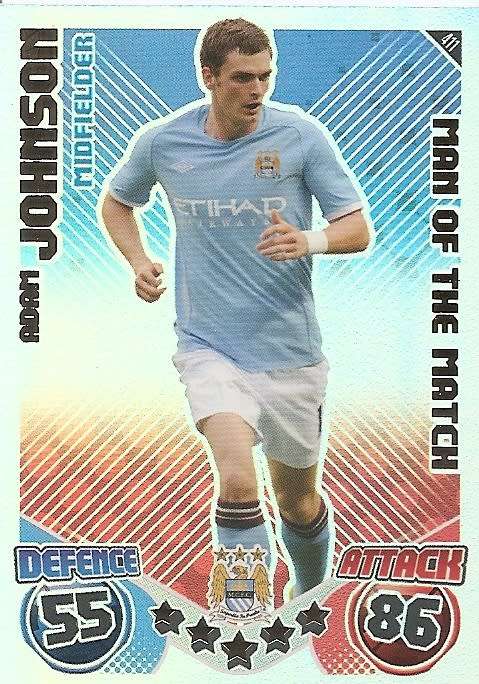 ADAM JOHNSON - TOPPS `MATCH ATTAX` 2010/2011 - FOIL `MAN of the MATCH` TRADING CARD