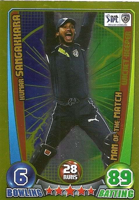 KUMAR SANGAKHARA - TOPPS `CRICKET ATTAX` 2012 - GOLD `MAN of the MATCH` TRADING CARD