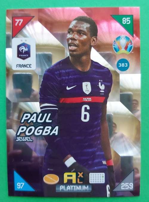 PAUL POGBA - EURO 2020 - `PANINI EURO 2020` - PLATINUM `JEWEL` TRADING CARD 383