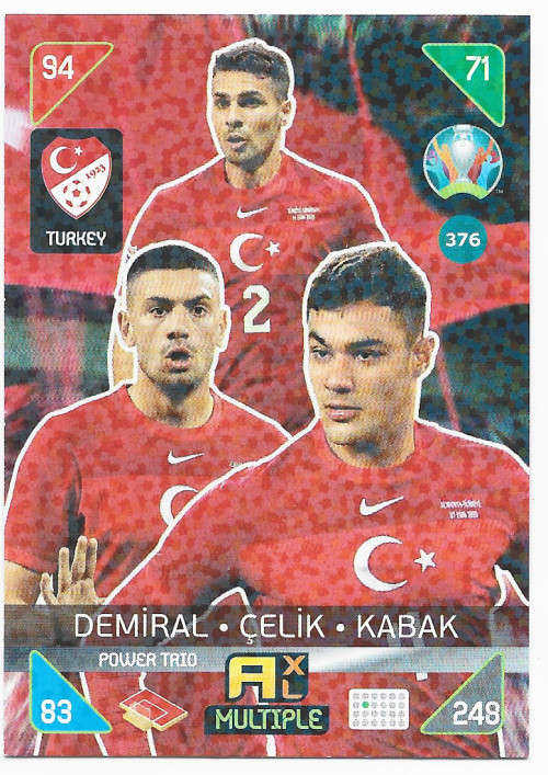 TURKEY - PANINI  `EURO 2020 KICK OFF` -  FOIL `POWER TRIO` TRADING CARD 376