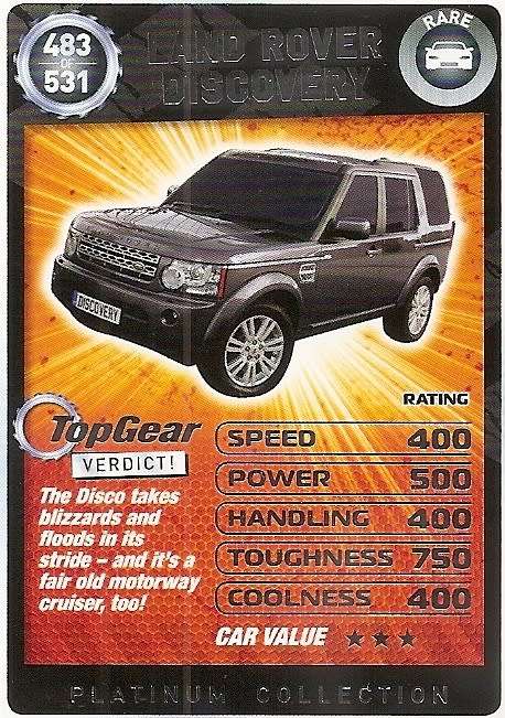 TOP GEAR `PLATINUM` COLLECTION -  LAND ROVER DISCOVERY TRADING CARD 483