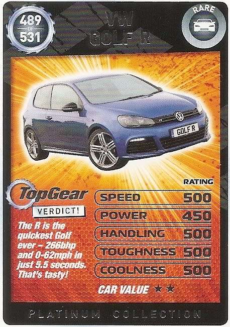 TOP GEAR `PLATINUM` COLLECTION -  VW GOLF `R` TRADING CARD 489