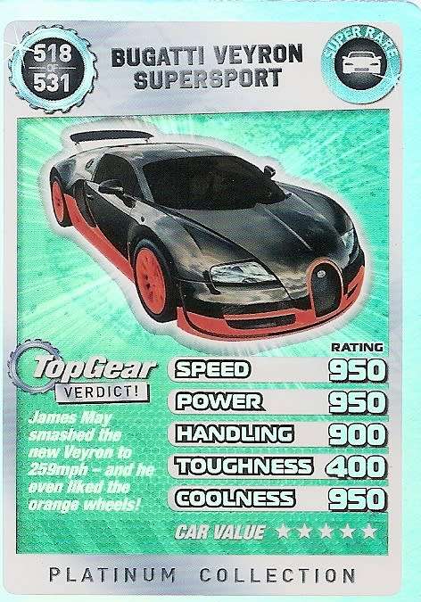 TOP GEAR TURBO CHALLANGE `PLATINUM` COLLECTION - BUGATTI VEYRON ST `SUPER RARE` TRADING CARD 518