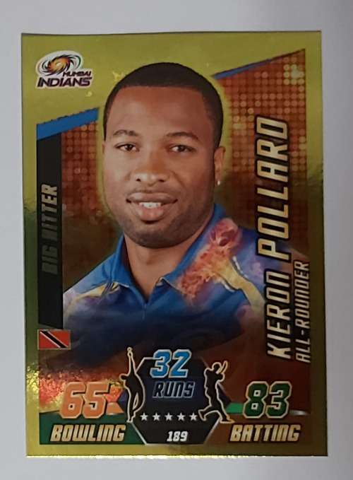 KIERON POLLARD - TOPPS `CRICKET ATTAX IPL` 2014 - GOLD `BIG HITTER` TRADING CARD 189