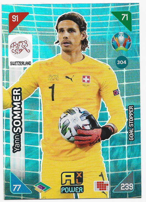 YANN SOMMER - PANINI  `EURO 2020 KICK OFF` - BLUE FOIL `GOAL STOPPER` TRADING CARD 304