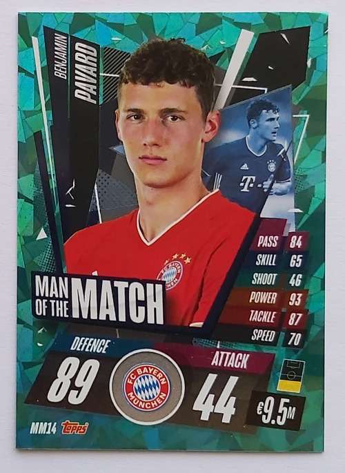 B. PAVARD (Bayern Munchen) - TOPPS `CHAMPIONS LEAGUE` 2020/2021 - GREEN `Man of the Match` CARD MM14