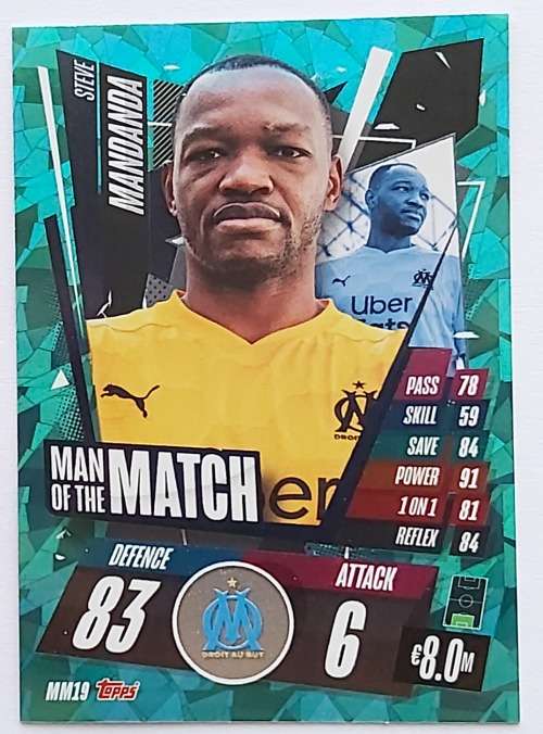 S. MANDANA (Marseille) - TOPPS `CHAMPIONS LEAGUE` 2020/2021 - GREEN `Man of the Match` CARD MM19