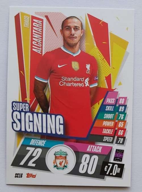 THIAGO (Liverpool) - TOPPS `CHAMPIONS LEAGUE` 2020/2021 - SUPER SIGNING TRADING CARD SS16