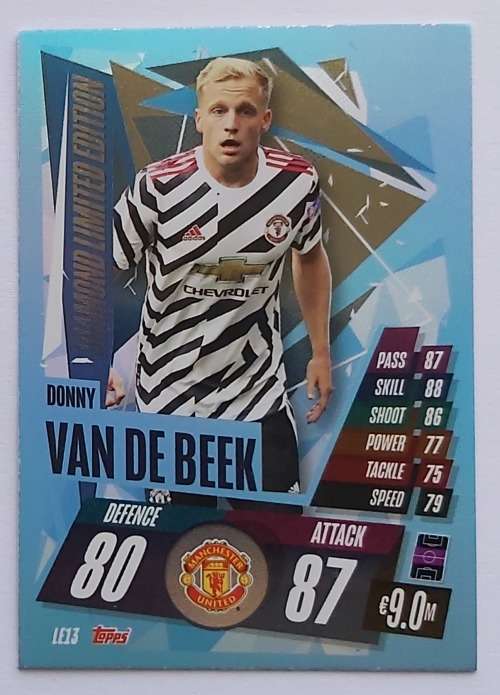 DONNY VAN DE BEEK - TOPPS `CHAMPIONS LEAGUE` 2021 - DIAMOND `LIMITED EDITION` TRADING CARD LE13