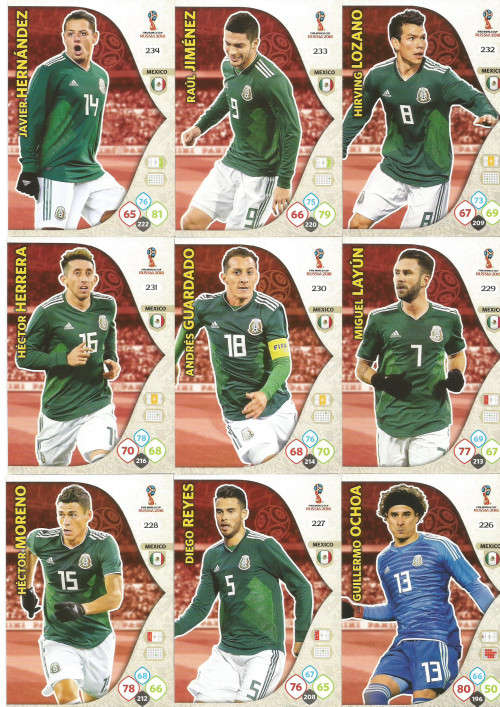 MEXICO - PANINI FIFA WORLD CUP 2018 RUSSIA - COMPLETE TEAM OF 11 `BASE and FOIL` TRADING CARDS