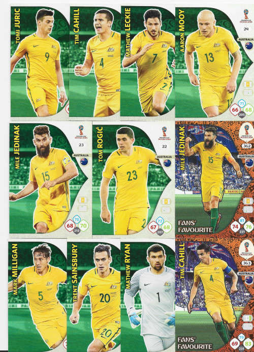 AUSTRALIA - PANINI FIFA WORLD CUP 2018 RUSSIA - COMPLETE TEAM OF 11 `BASE and FOIL` TRADING CARDS