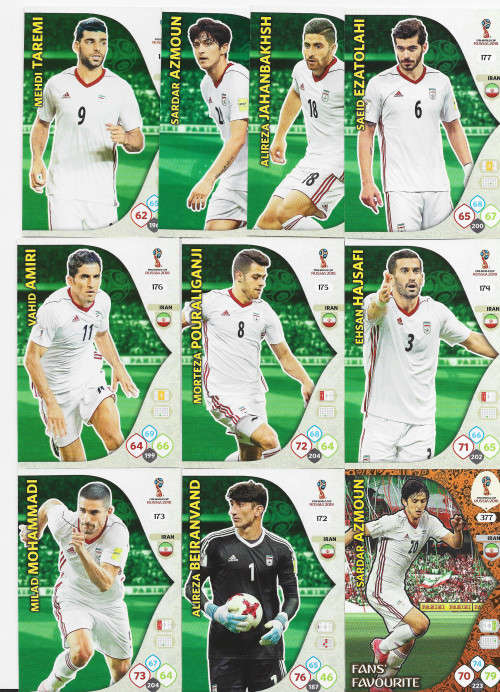 IRAN - PANINI FIFA WORLD CUP 2018 RUSSIA - COMPLETE TEAM OF 10 `BASE and FOIL` TRADING CARDS