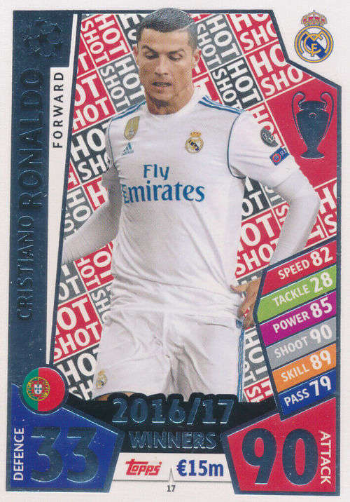 CRISTIANO RONALDO - TOPPS `CHAMPIONS LEAGUE` 2017/18 - FOIL `2017 WINNERS` TRADING CARD 17