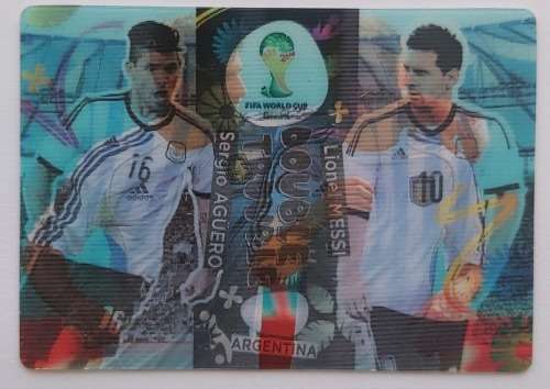 LIONEL MESSI / SERGIO AGUERO - PANINI `WORLD CUP 2014` BRAZIL -  3D `DOUBLE TROUBLE` RARE CARD