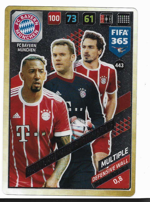 NEUER/BOATENG/HUMMELS (Bayern M.) - PANINI `FIFA 365 2018` EDITION - ACETATE CLEAR `MULTIPLE` CARD