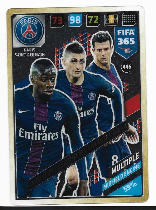 MATUIDI/VERRATTI/MOTTA (PSG) - PANINI `FIFA 365 2018` EDITION - ACETATE CLEAR `MULTIPLE` CARD