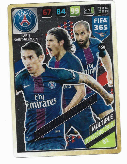 DI MARIA/CAVANI/LUCAS (PSG) - PANINI `FIFA 365 2018` EDITION - ACETATE CLEAR `MULTIPLE` CARD