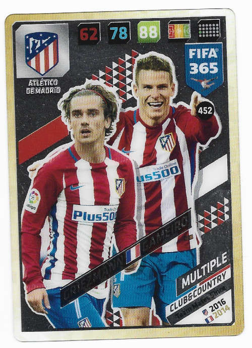 GRIEZMANN/GAMEIRO (A. Madrid) - PANINI `FIFA 365 2018` EDITION - ACETATE CLEAR `MULTIPLE` CARD