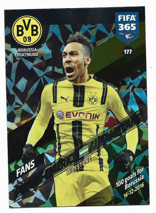 PIERRE-E. AUBAMEYANG - PANINI `FIFA 365 2018` EDITION - FOIL `FANS FAVOURITE` TRADING CARD 177