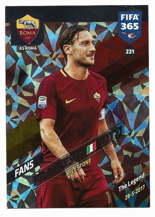 FRANCESCO TOTTI - PANINI `FIFA 365 2018` EDITION - FOIL `FANS FAVOURITE` TRADING CARD 231