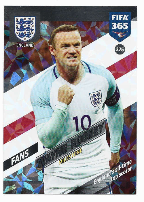 WAYNE ROONEY - PANINI `FIFA 365 2018` EDITION - FOIL `FANS MILESTONE` TRADING CARD 375