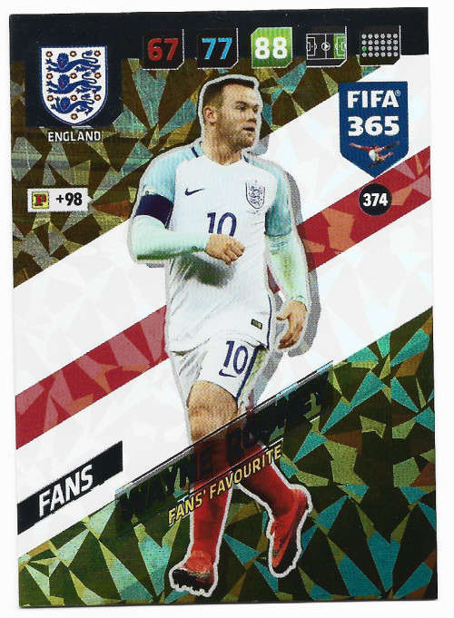 WAYNE ROONEY - PANINI `FIFA 365 2018` EDITION - FOIL `FANS FAVOURITE` TRADING CARD 374